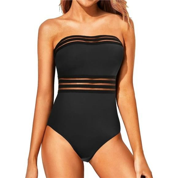 One Piece Swimsuits Tummy Control Strapless Bathing Suits for Women